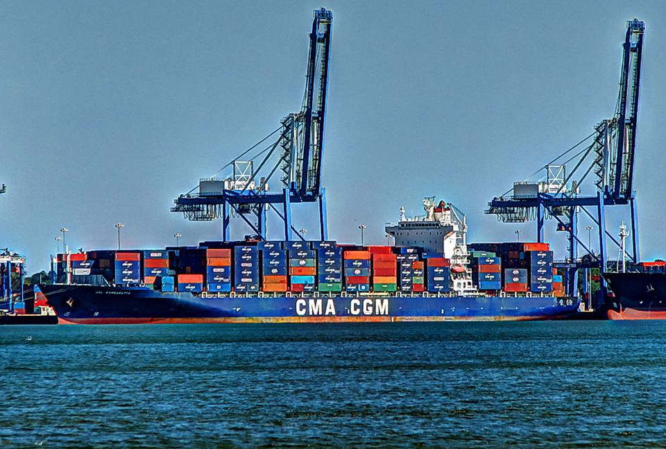 Containers stacked at a port terminal